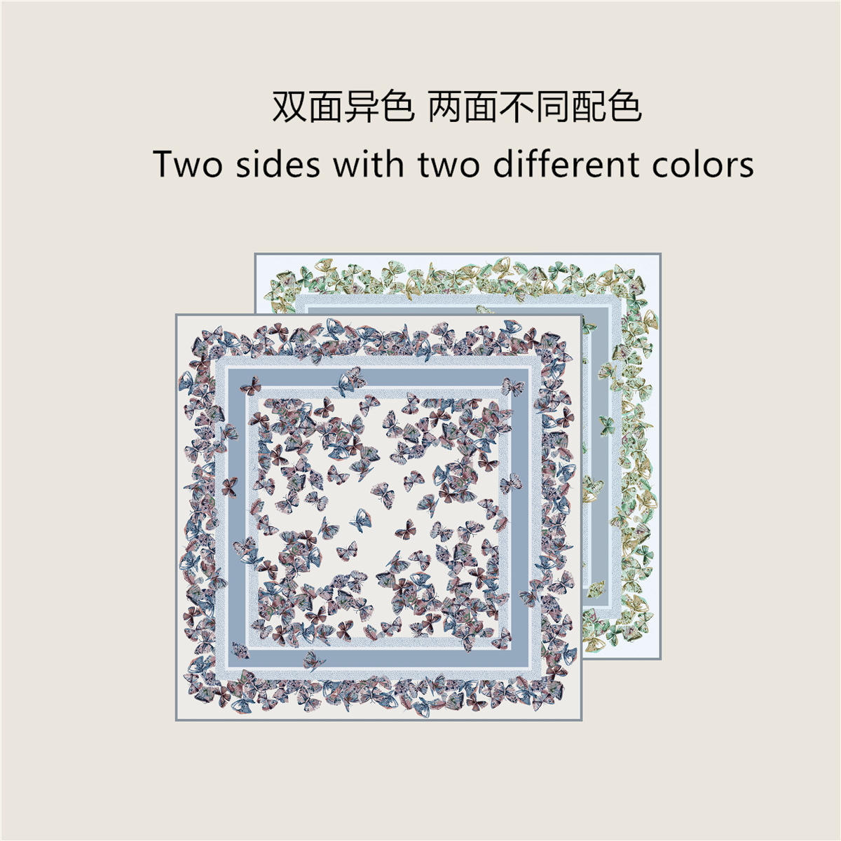 Écharpe en sergé Double face 65CM pour femmes, Bandanas carrés imprimés ab, châles roulés faits à la main, foulards de tête d'été, accessoires ca
