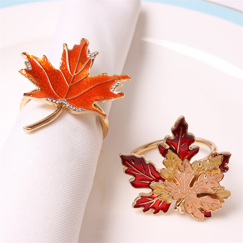 Maple Design Red Napkin Ring Vintage Napkin Holder Gold-image-1092733903
