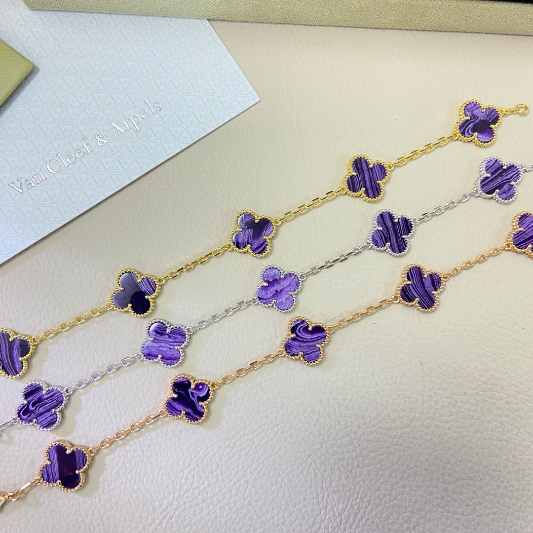 Vanly – bijoux de luxe en forme de trèfle, nouveau produit, Bracelet porte-bonheur à cinq fleurs rayé Violet, à la mode, breloque violette de lux