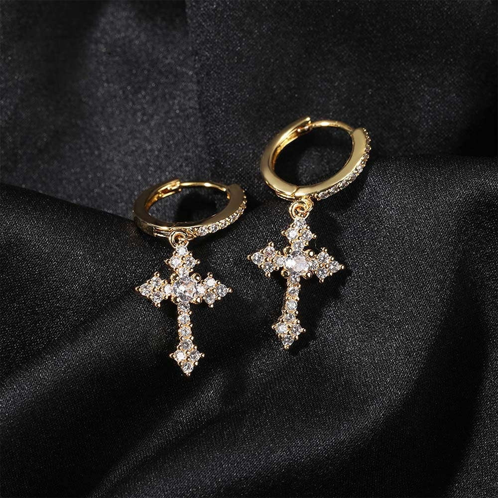 Cross-border Jewelry European and American Simple Mini Cross Hip-hop Micro-inlaid 5A Moissanite earrings Unisex Personality Fashion Earrings