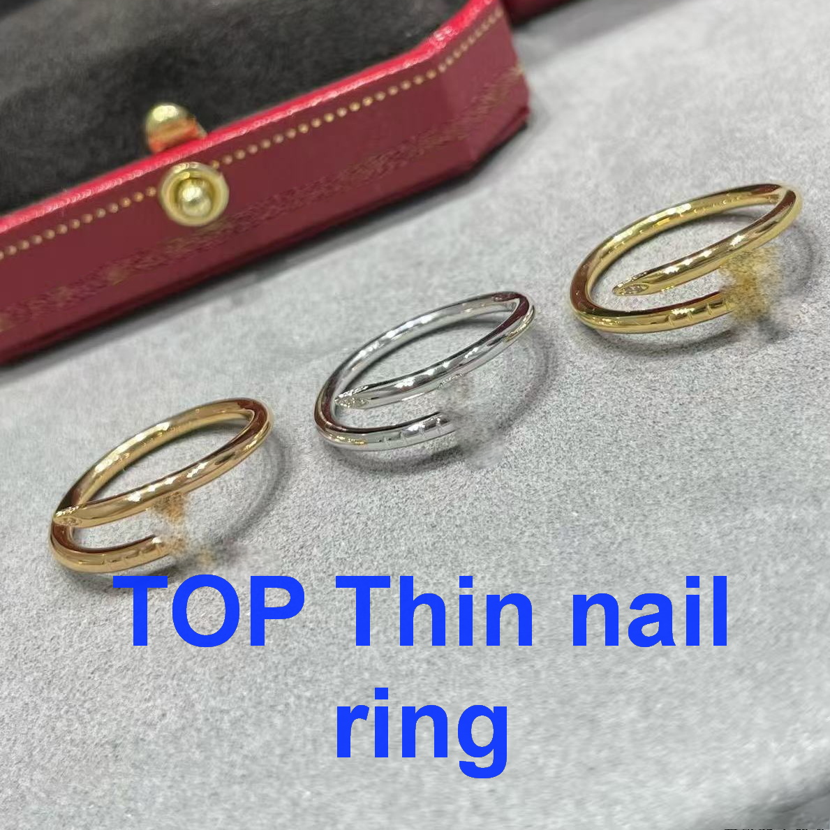 Thin nail ring with diamonds 925 silver gold plated 18K ring top quality premium birthday gift with box 015