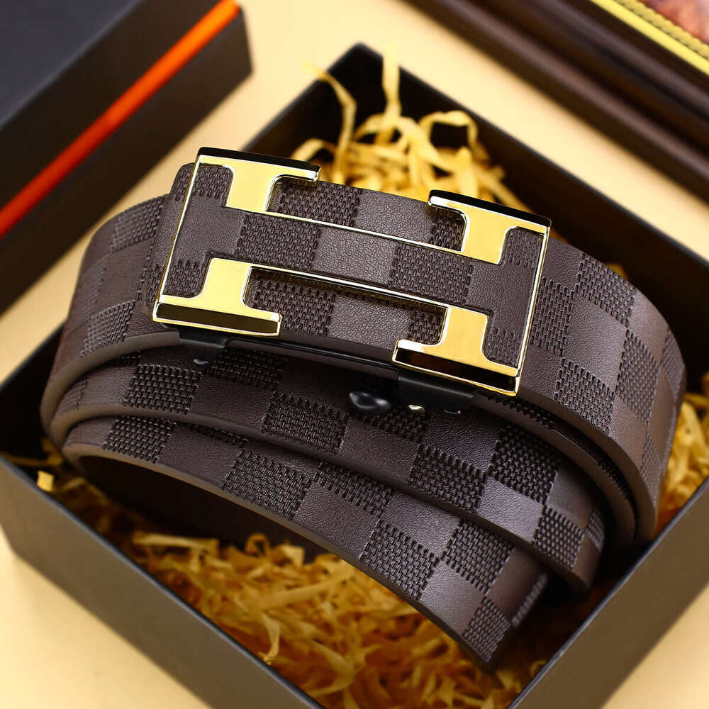 New Men's Business Plaid Pattern No Tooth Automatic Buckle Pants Casual Versatile Belt High-End Brand