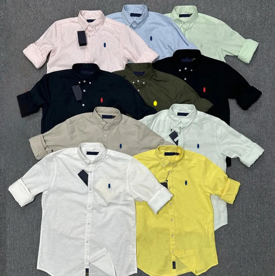 Men's Casual Shirts Luxury Designer Long Sleeve Button Down Social Business Tshirts Linen Solid Color Tops Blouse For Men Women