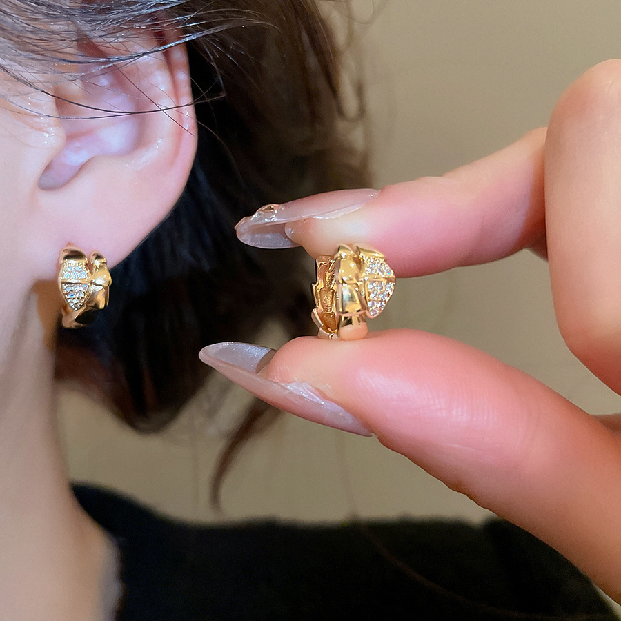 Real Gold Plated Zircon Snake Wrap French Retro Personality Fashion Design Sense Niche Earrings for Women-image-1092850522