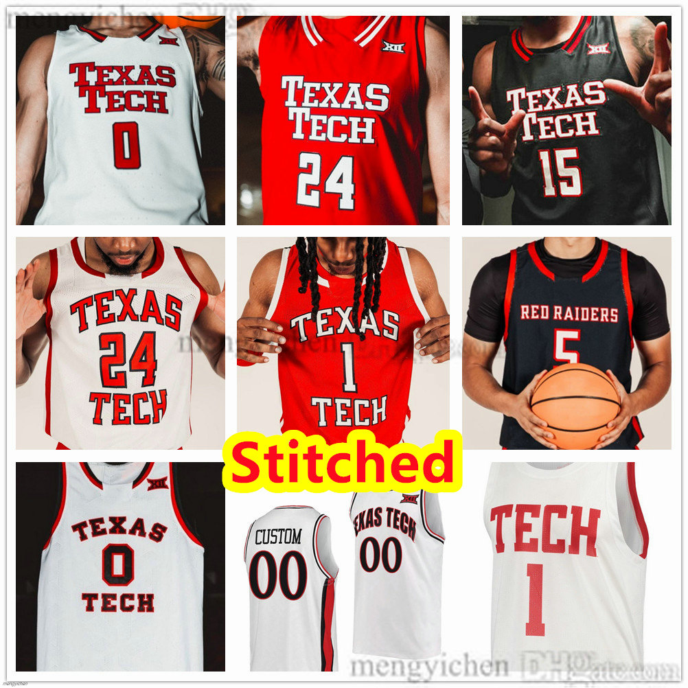 Maillots de basket-ball TexasTech College RedRaider pour hommes cousus 15 JT Toppin 4 Christian Anderson 3 LeJuan Watts 12 Donovan Atwell 1 Tyere