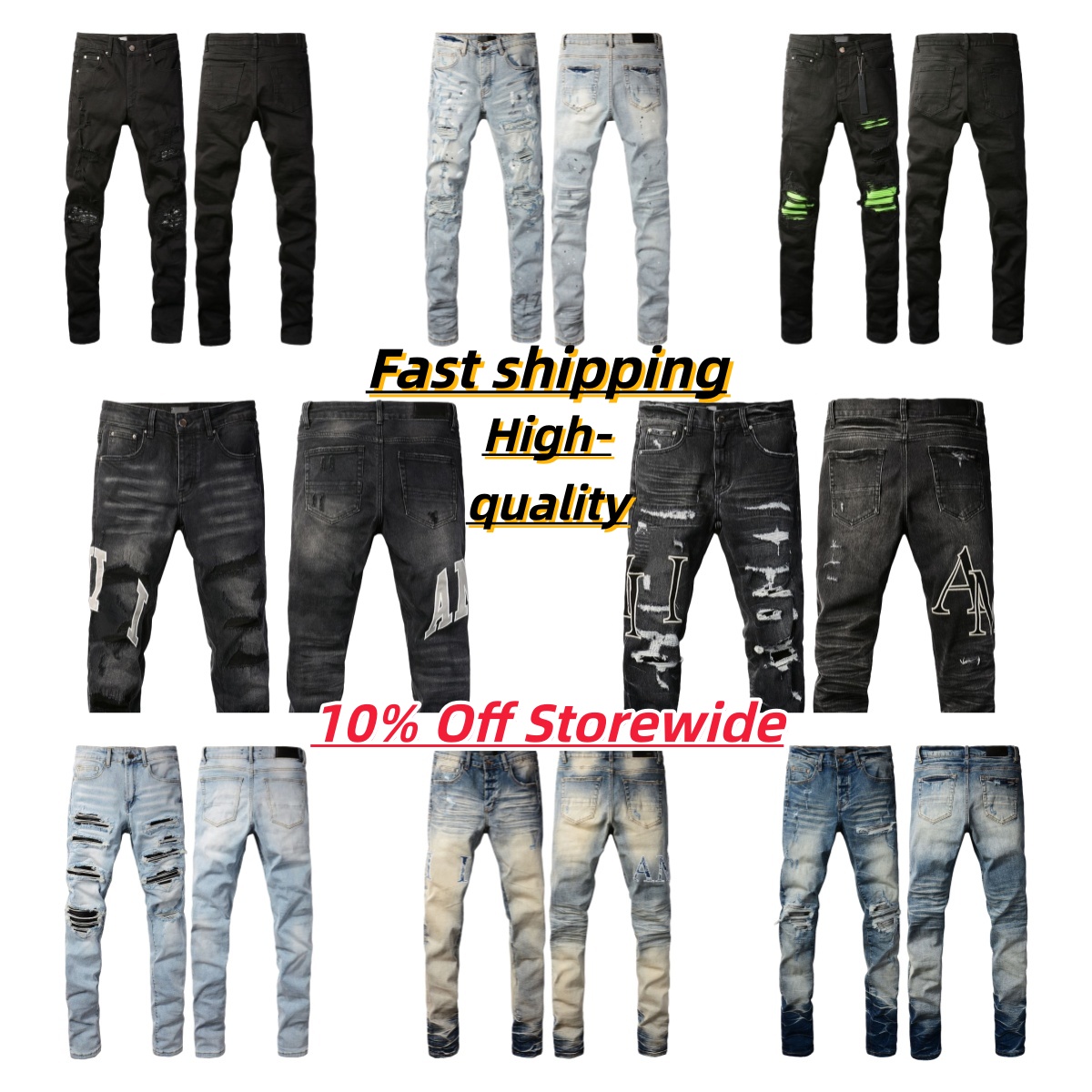 10A designer jean men mens skinny jeans Designer Jean Men Black Pants Straight Designe Retro Shinny Casual Sweatpants Designers Pants hole High-end