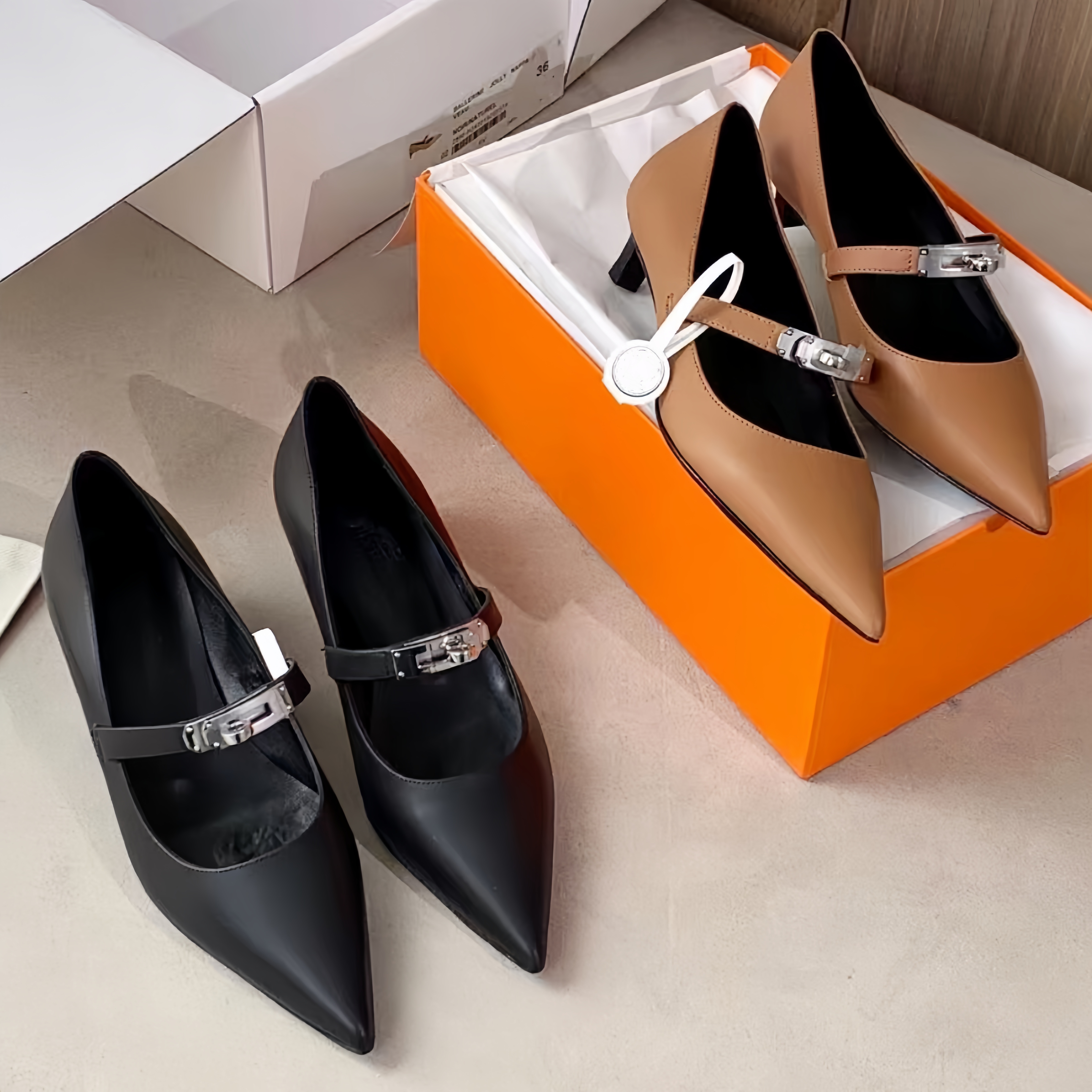 Womens Pointed flat sandals Orange black Designer high heels 4.5 6.5 prom Dress shoes Suede leather sandal Fashion Business Formal Bridal party wed