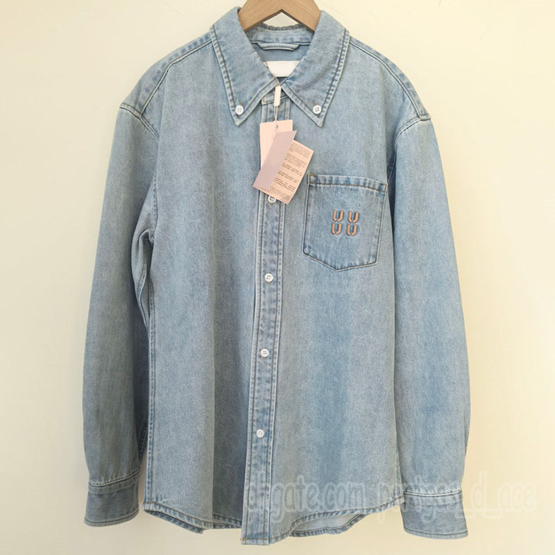 Lettres de luxe recadrée Denim Blouse chemise concepteur femmes à manches longues boutonné chemises été Style de rue décontracté quotidien hauts