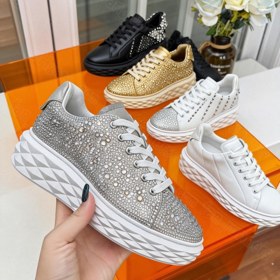 Designer Dress Shoes Luxury jimmichoo Diamond Light Maxi F Women Platform Sneaker Nappa leather Diamond rubber flecked sole Trainers fan_runners