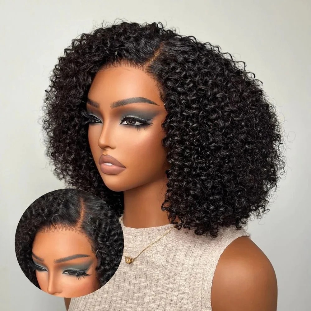 Kinky Curly Human Hair Wigs Short Bob Black Lace Wigs 13x6 HD Transparent Pre Plucked Glueless Ready To Wear For Women Brazilian Hair On Clearance Sale 40$