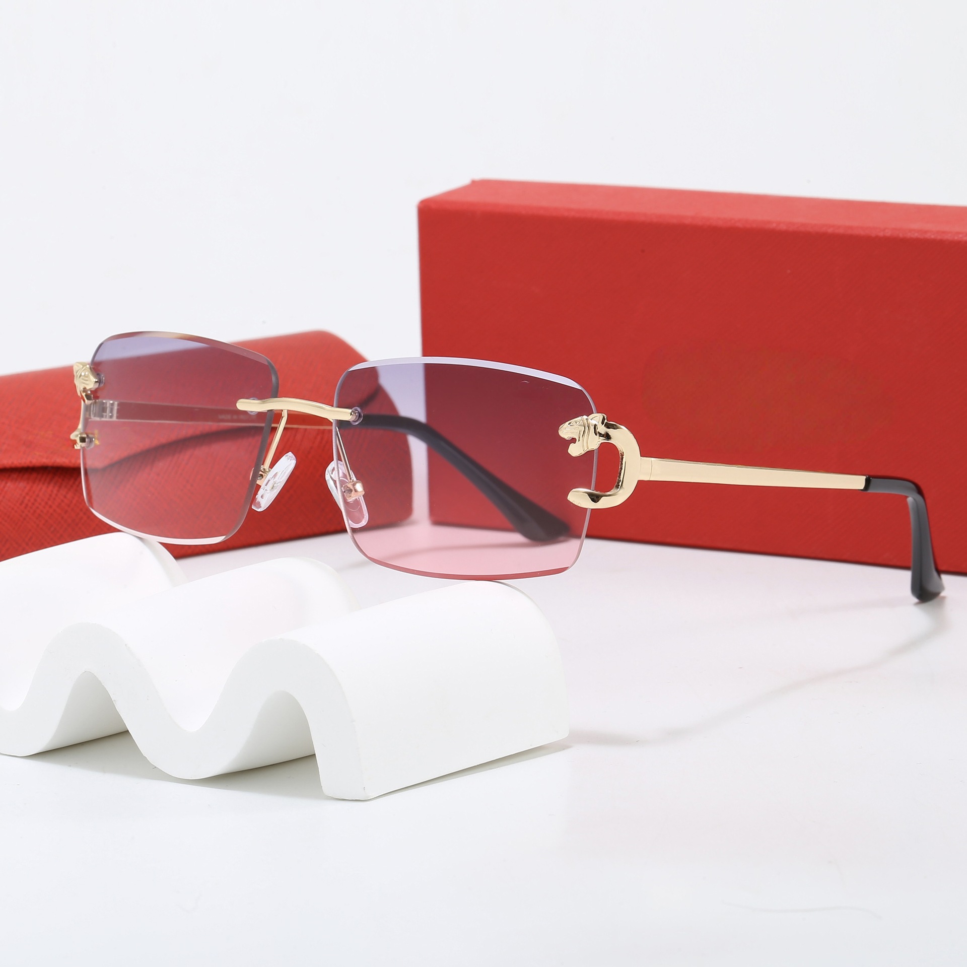 personalized diamond designer nice beach New trimmed rimless fashionable gradient sunglasses, Y-shaped high-end sunglasses With red gift box ,
