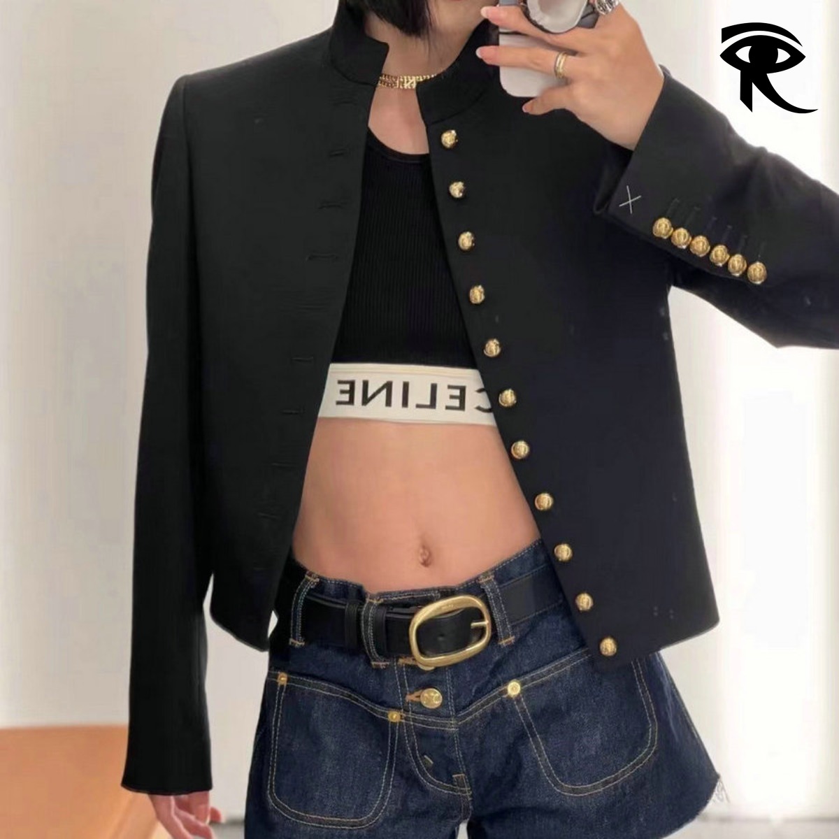 2025 Spring Autumn Silk Lined Women Clothing Temperament Black Gold Stand Collar Short Jacket Luxurious Single Breasted Original Fashion Designer To