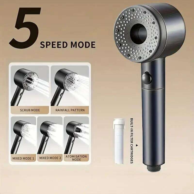 5 Modes Large Flow Head Adjustable One Key Stop Bathroom High-pressure Water-saving Mixer Shower Nozzle Set 26Y0123 M260303-image-1096139426