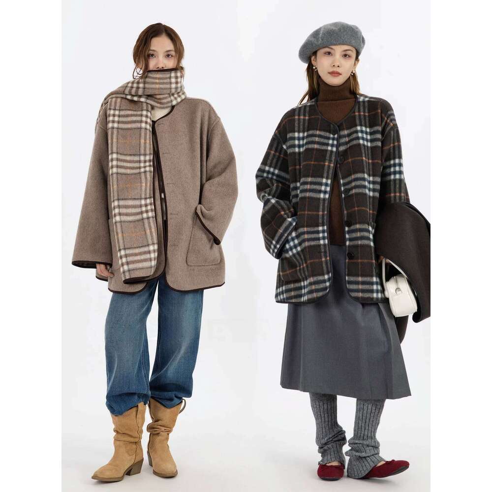 Free ShippingDouble-Sided Wear Wool Camere Coat Warm Outerwear For Women Geometric Patterned Autumn Winter Designer Fashion New Arrival Commute Sle