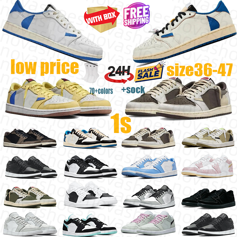 Avec Box Designer 1s Low Basketball Chaussures OG Black Phantom Triple White UniversityBlue UNC Bred Toe Light Smoky Baskets Outdoor Hommes Femme