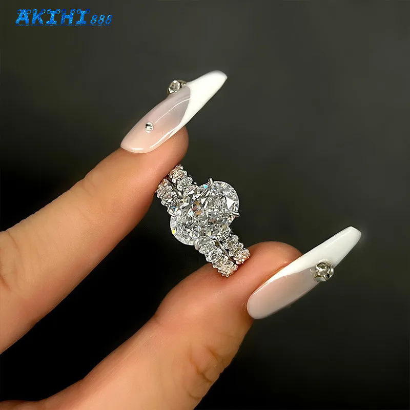 Ensemble de bagues de luxe pour femmes, 2 pièces, Design ovale exquis, cristal cubique, MoissaniteVVSia plaqué argent, bijoux pour femmes