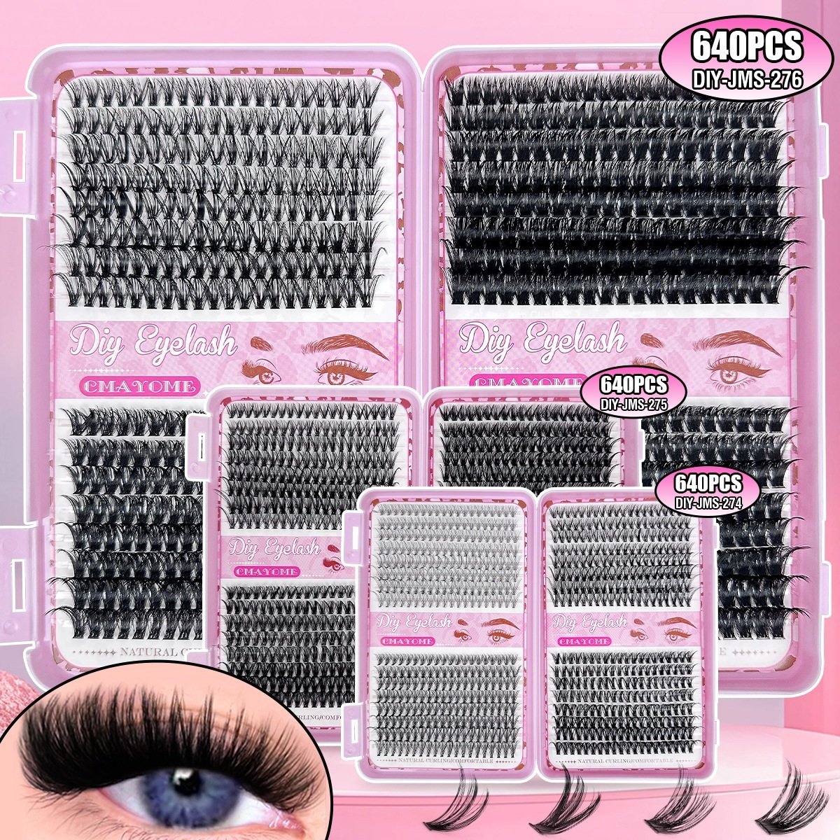 Thick Fluffy DIY Individual Eyelashes Soft Lightweight 640Pcs DIY Cluster Lashes Kit with Lash Bond & Seal Naturally D Curled Segmented Eyelash E-image-1092871823