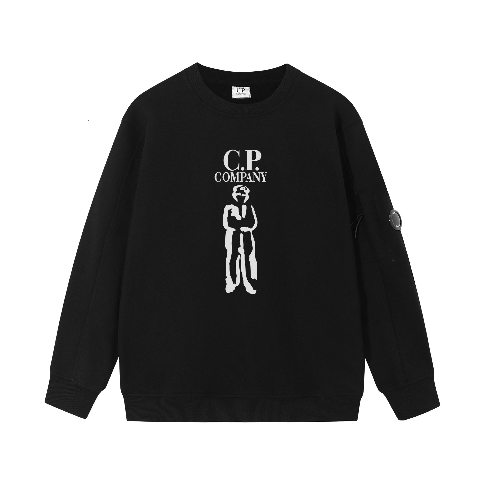 Company Unisex Olive Green Basic Ribbed Trim Casual Streetwear Top Sweatshirt Chest Graphic Print With Lens Badge And Arm Pocket Long Sleeve Garment