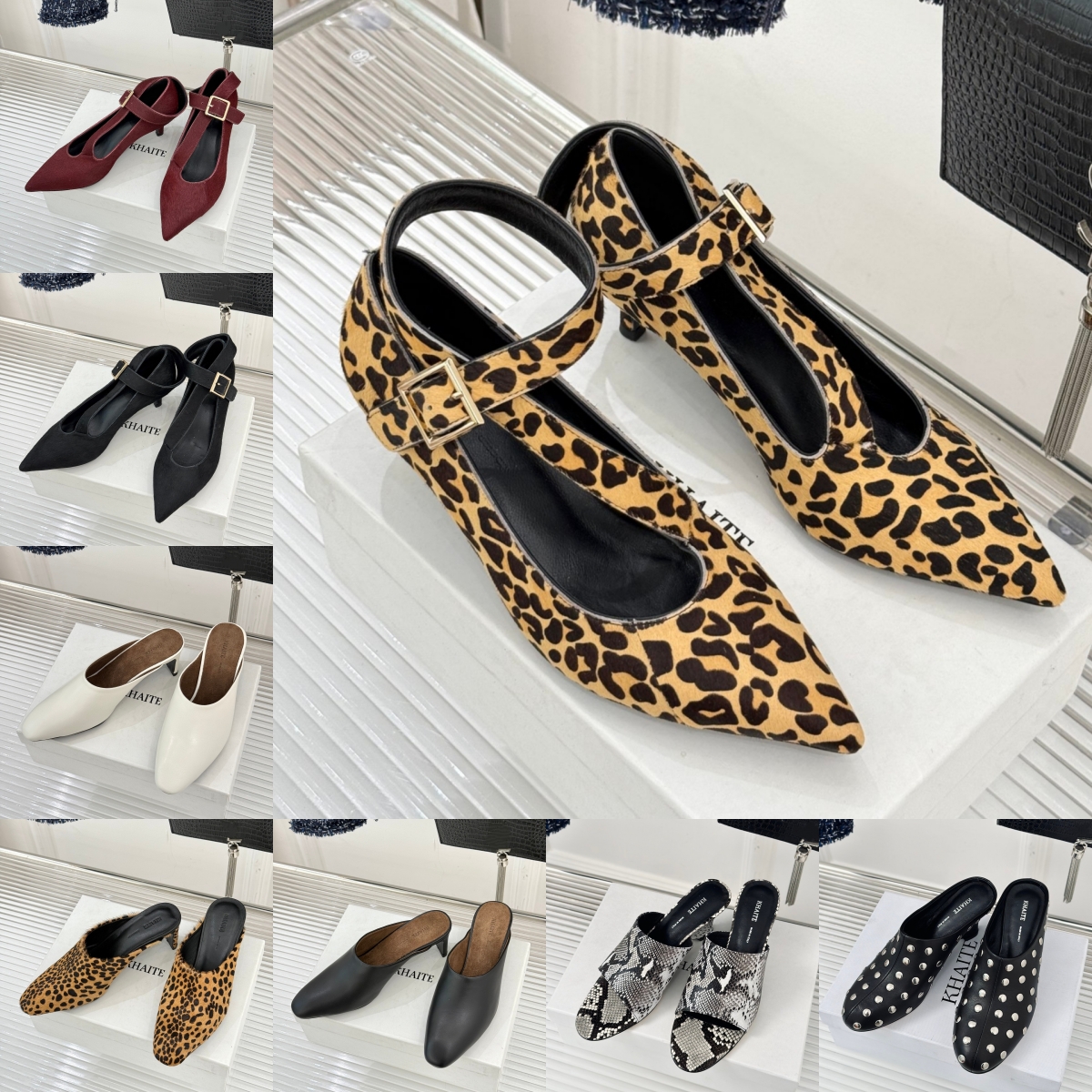 Designer slipper High Heel Mule slide Khaite sandals Womens Luxury Chunky Loafers Pumps slingback heel promdress Moccasins shoe Leopard print Leathe