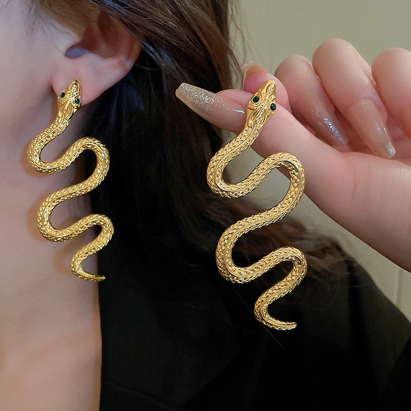 Boucles d'oreilles longues haut de gamme pour femmes, aiguille en argent incrustée de diamants du zodiaque en forme de serpent, industrie lourde