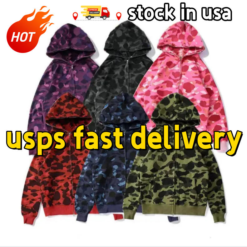 Mens Designer Hoodie Full Zip Up Shark Hoodies For Women Classic Camouflage Jacket Men Womens Hoody Hooded Sweatshirt Long Sleeve Tech Fleece Fas-image-897320238