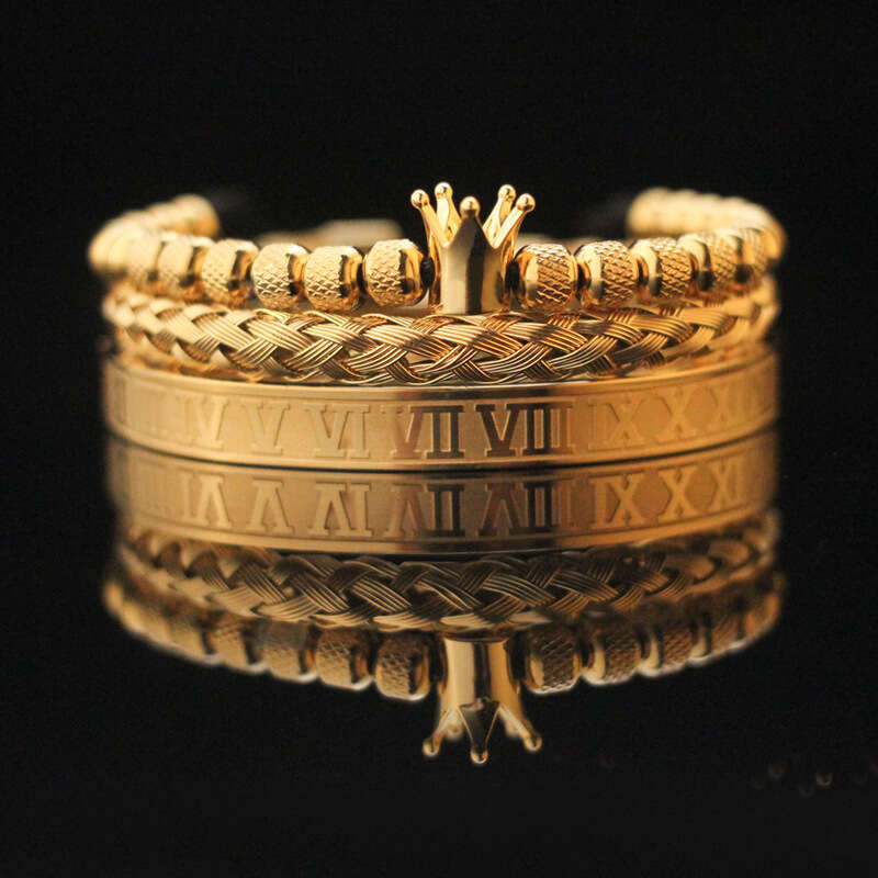 Ensemble de bracelets rétro en titane et acier avec incrustation de diamants, accessoires de bijoux tendance avec lettres et couronne pour hommes