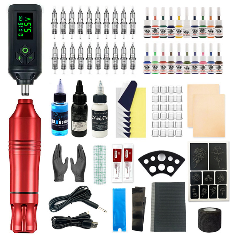 Tattoo Machine Complete Rotary Pen Kit Set Power Supply Needles Ink DC Interface Gun Makeup 231205bj