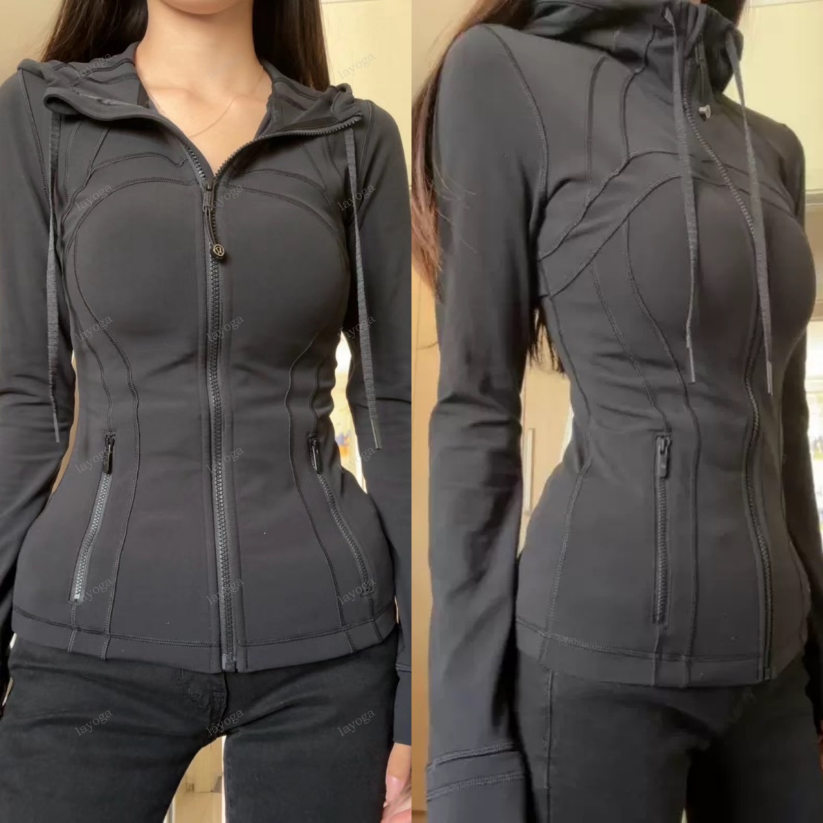 Women's Yoga High Elastic Jacket Outfit long clothes sleeves Hooded Solid Nude Sports Breathable leggings Yoga skirt flared pants gym Jogging S