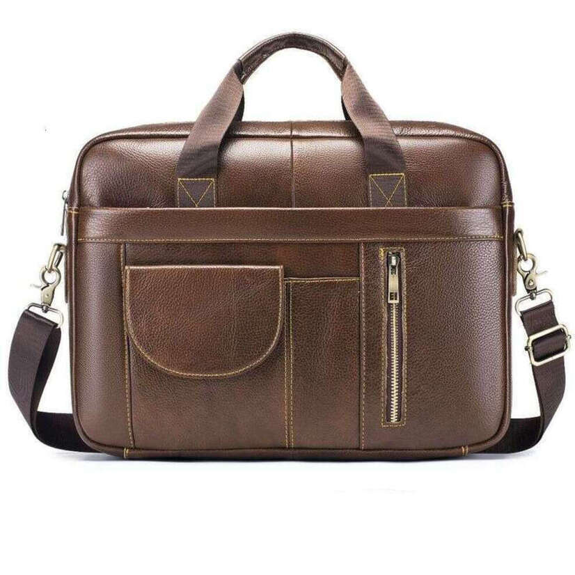 OLOEY Genuine Leather Briefcase 14 Inch Men's Laptop Shoulder Business Bag Versatile Commuter Bag