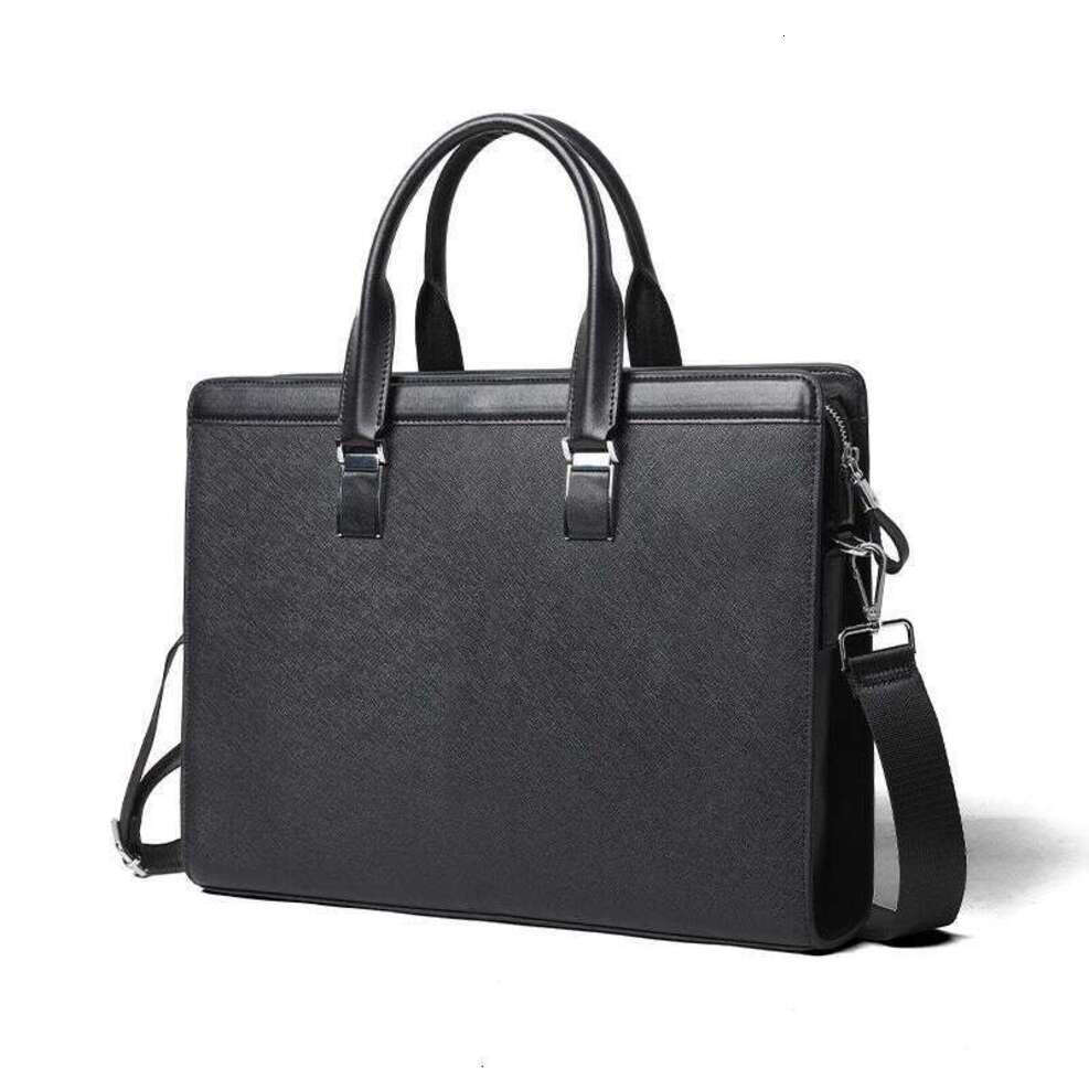 OLOEY New Handbag For Men, Black Business Briefcase, Leather Horizontal Shoulder Bag, Crossbody High-End Computer File Bag You Smooth Work Versatile