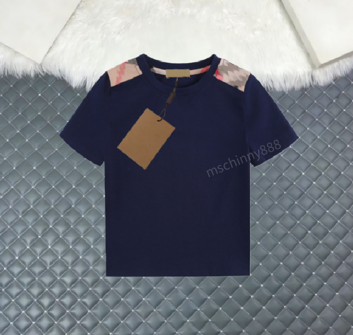 Boys Designer T-shirt Summer Cotton Plaid Stitching Baby Shirts Kids Tees Turn Down Collar Spring Autumn Luxury Boy Girl Children Shirt Clothing L26