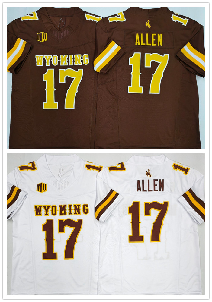 17 Josh Allen maillots de football de cowboy du Wyoming College pour hommes tous cousus