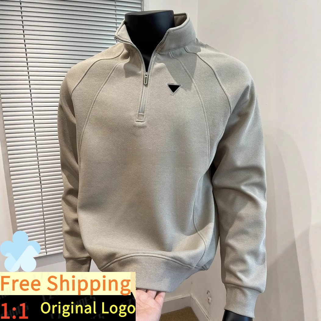 American style patchwork trend half-zip pullover hoodie for men 2026 early autumn new product loose and versatile stand-up collar T-shirt leicl002