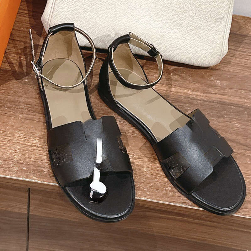 Top Quality designer inspired flat sandals slippers for women with ankle strap soft leather casual slip-on summer shoes sizes 35-42 With Box