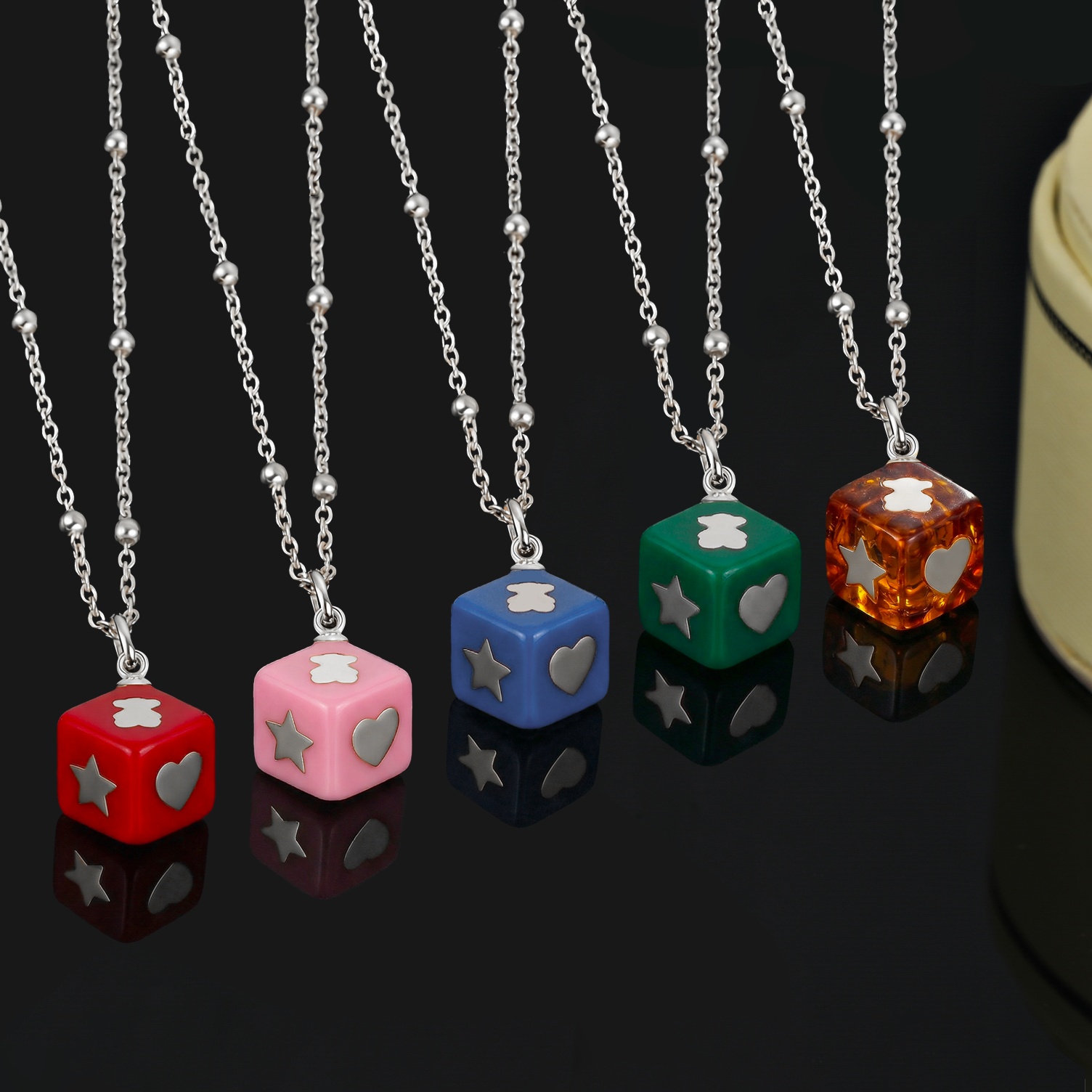 New Fashion Women Girls Silver Gold Stainless Steel Span Bear Cartoon AnimalBlue Purple Pink Red Green Sieve Cube Pendant Jewelry-image-1093020403