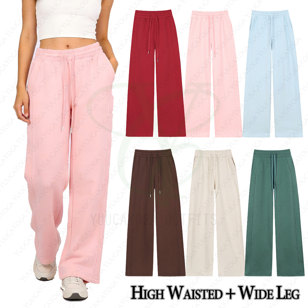 Pantalon surdimensionné de plongée pour femmes, tenue de Yoga, taille haute, droit, décontracté, doublé en polaire, jogging en coton, pantalon am