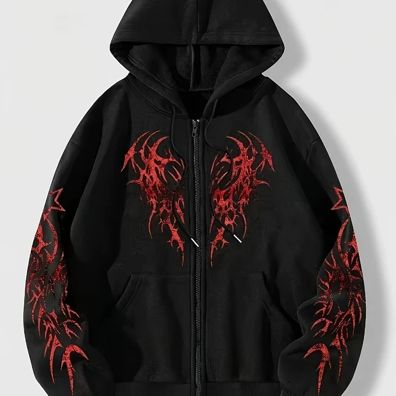 Autumn and Winter Mens Fashionable Trendy Casual Hoodie Zipper Jacket Y2K Printed Pattern Retro Street Style Top 260121 51