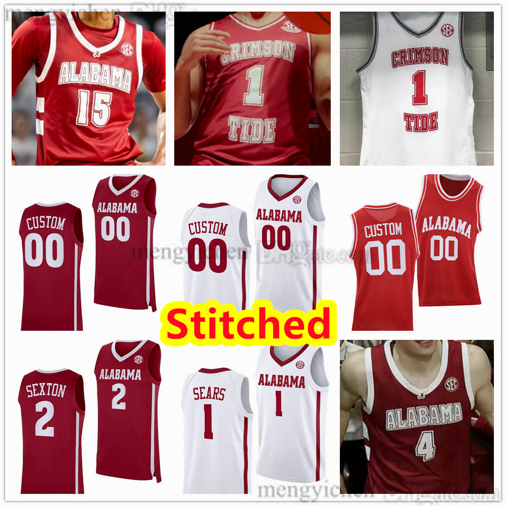 Maillot de basket-ball cousu pour hommes Alabama College Crimson Tide 2 Collin Sexton 24 Brandon Miller 1 Mark Sears 4 Grant Nelson 0 Labaron Phi