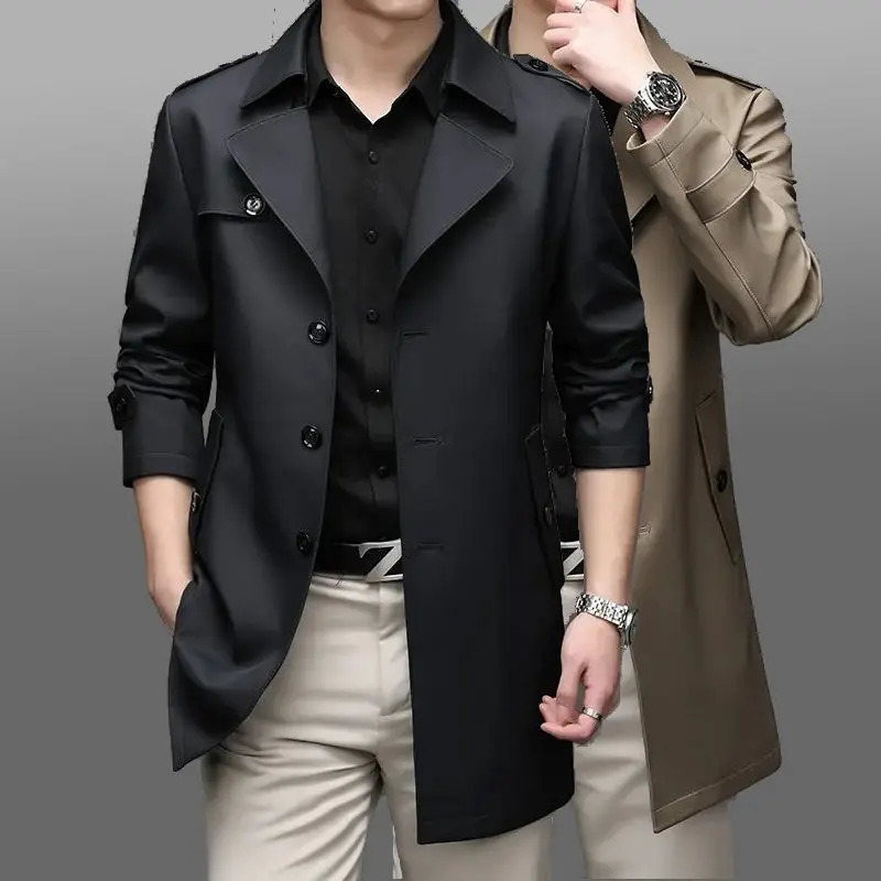 Mens Spring Autumn Trench Coat Middle Age Business Casual Long Overcoat Dad Style Single Jacket 260123BJ