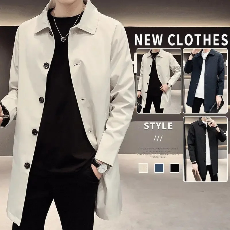 Mens Medium-length Casual Trench Jacket Overcoat Korean Style Trendy British Style Spring Autumn Arrival Thin Regular 260123BJ