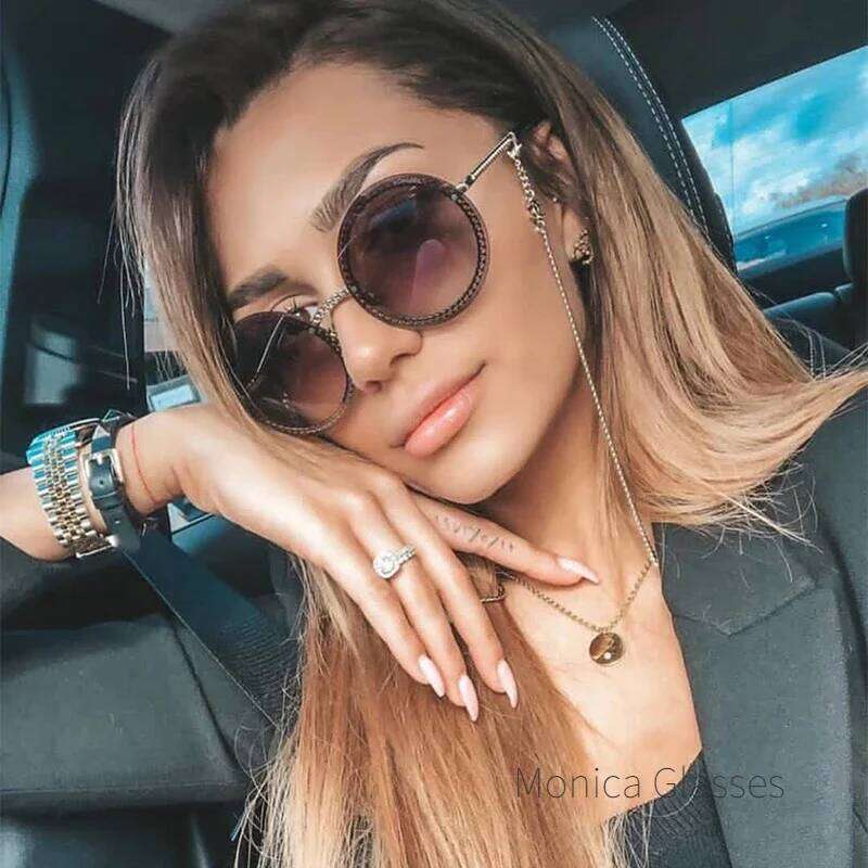 Chain Round Sunglasses Metal Luxury Brand Rimless Sun Glasses Lunettes De Sol Femme Shades Women Sunglass Zonnebril Dames XJ260124