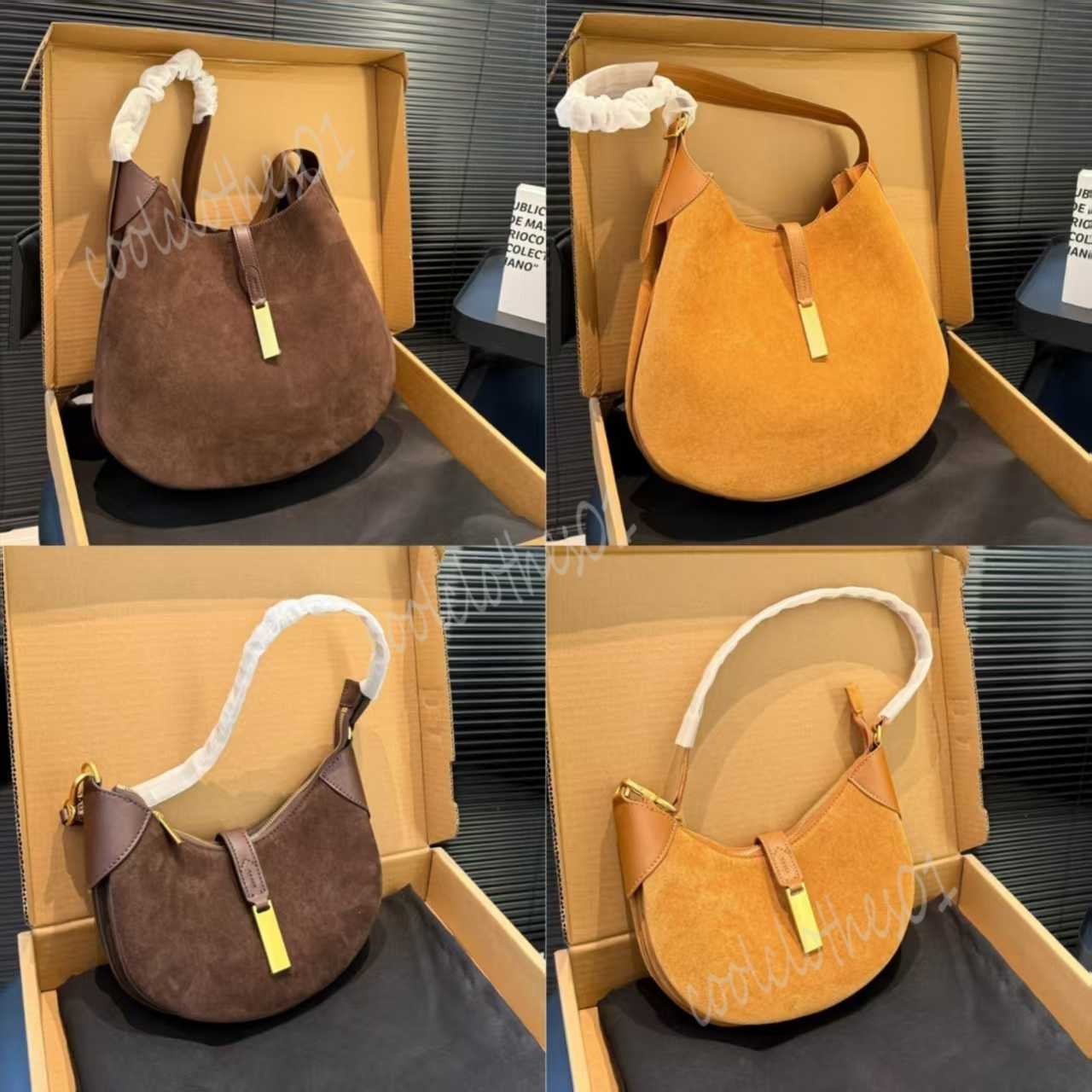 New ID Bag Large Designer Pony Mini Crescent Bag Suede Leather Stitching Coffee Half Moon Clutch Handbags Shoulder Bags Horse Tote Women Purse Men M