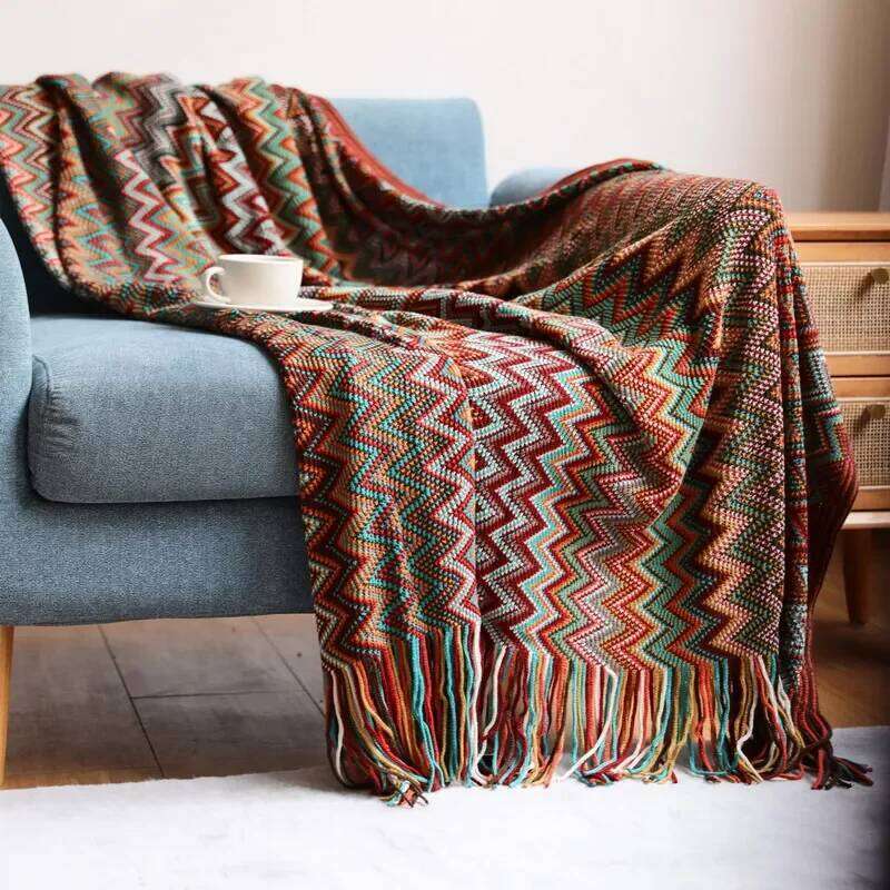 Boho Woven Rust Red Throw with Tassels Lightweight Plaid for Couch Bed Sofa Decorative Knitted Soft Blanket H260124-image-1093094336