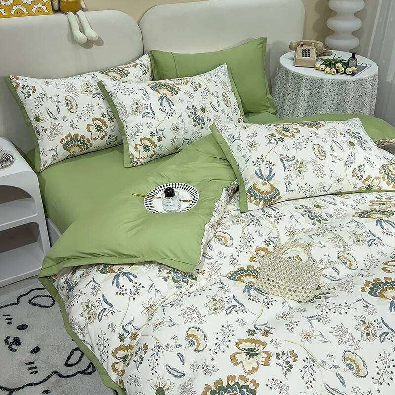 Class A Water-washed Cotton Bedding Four-piece Set Retro Style Double Large Quilt Cover Bed Sheet 2 Pieces Pillowcases Y260124-image-1093058450