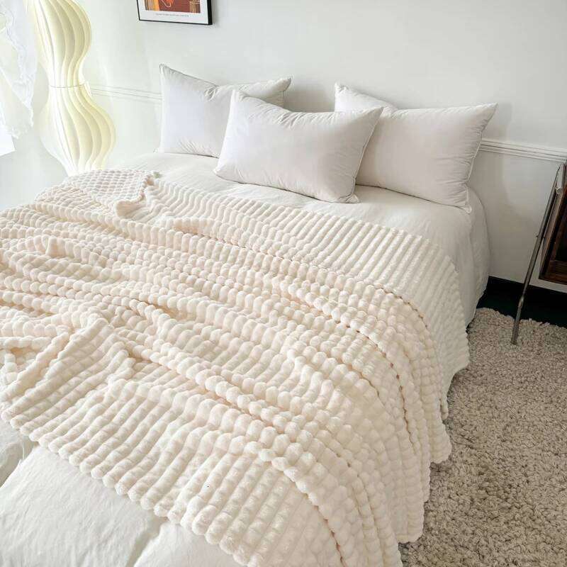 All-Season Plaid Flannel Blanket Soft Lightweight Faux Rabbit Fur Throw Blankets for Sofa Bed Single Double Warm Plush Bedspread H260124-image-1093094467