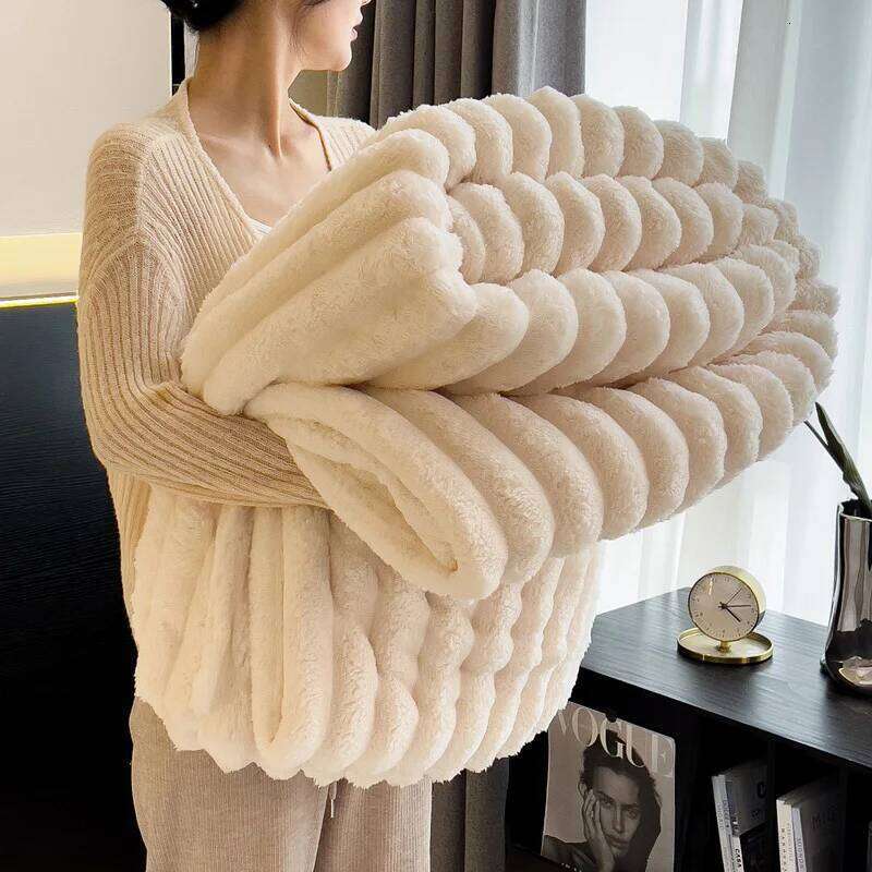 ROSEKIND 3 Size Bed, 280GSM Soft & Warm Fleece Blanket, Decorative and Giftable Striped Blankets for All season H260124-image-1093093910