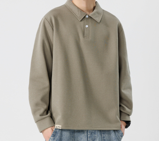a654 Men Long-sleeved Autumn and Winter Heavy Loose Solid Color Lapel Youth Casual