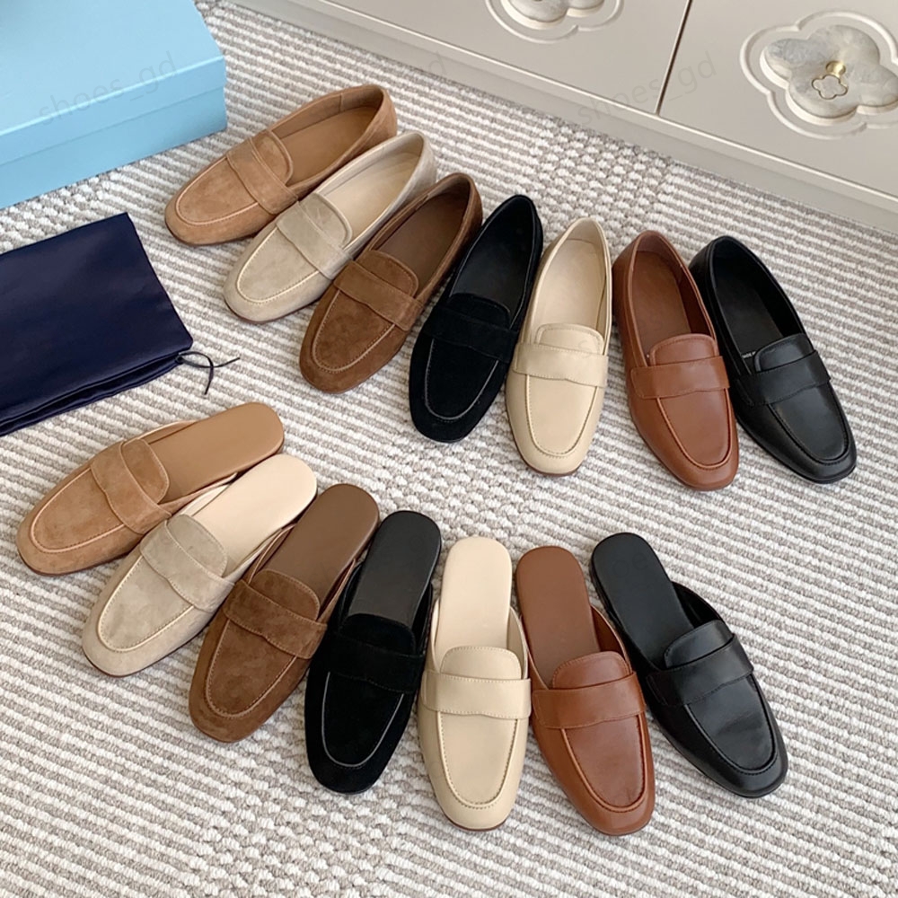 Haute qualité classique en cuir véritable mules en daim chaussures mocassins plats pantoufle sans lacet chaussures de vacances diapositives de lu