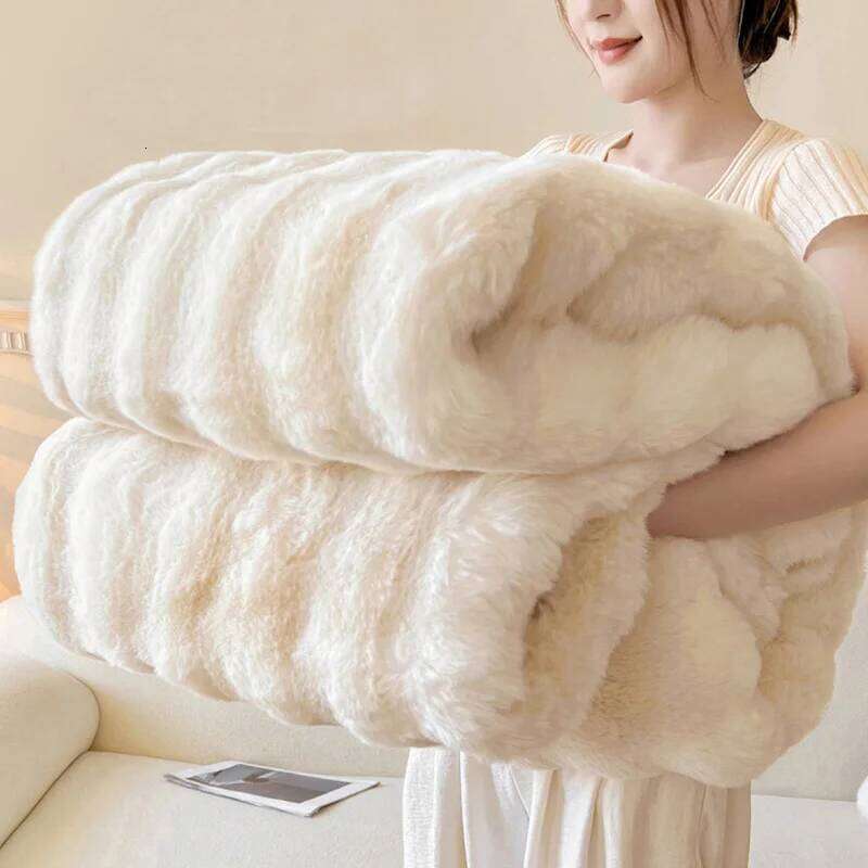 Luxury Fluffy Warm Faux Rabbit Fur Winter Thickened Double Layer Plush Blankets Solid Soft Throw Blanket for Sofa Bed H260124-image-1093094500