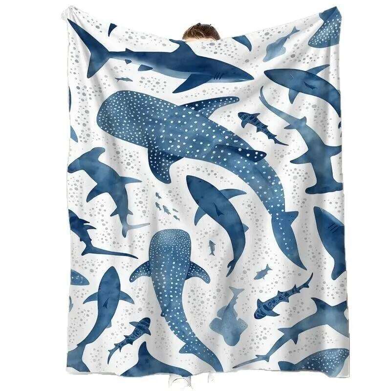 & Whale Shark Ocean Theme Marine Life Soft Throw Blanket Couch Bed Living Room Ideal for Sea Animal Lovers H260124-image-1093093941